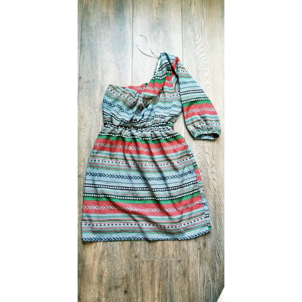One shoulder Aztec print mini dress